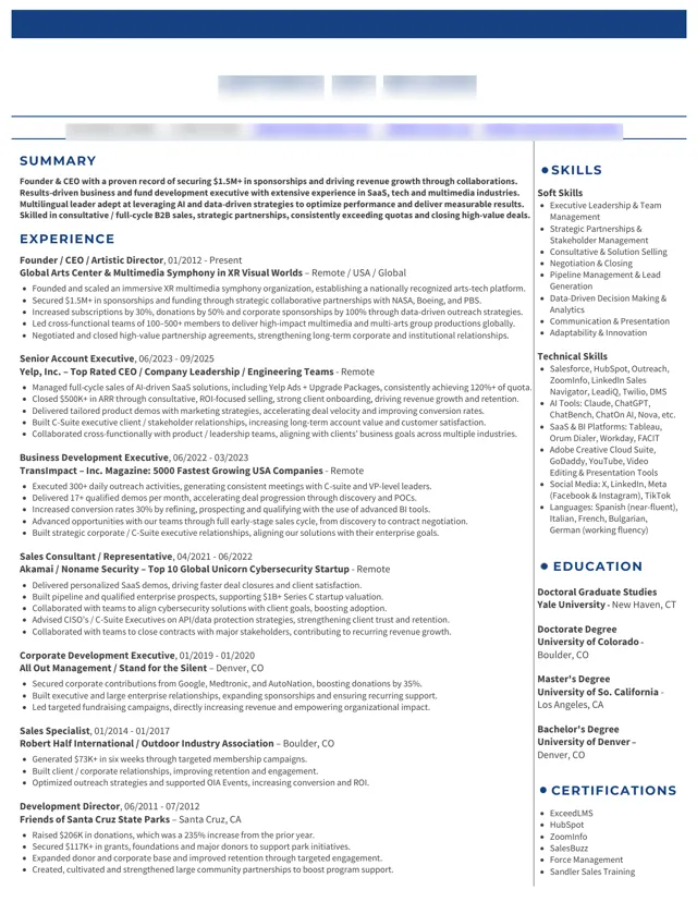 Founder & Creative Director resume written by HoverAdsPro