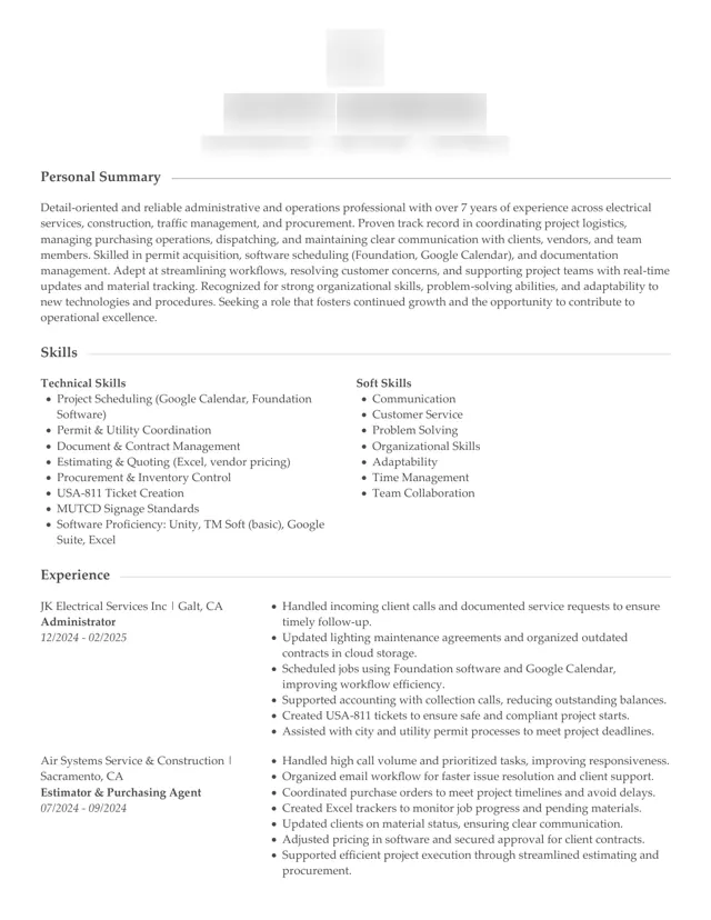 Project & Operations Coordinator resume written by HoverAdsPro